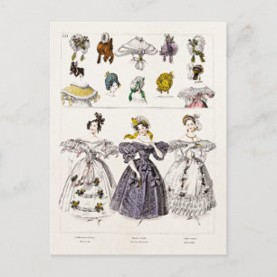 Vintage 1800s Paris Fashion - French Dresses & Hat Postcard