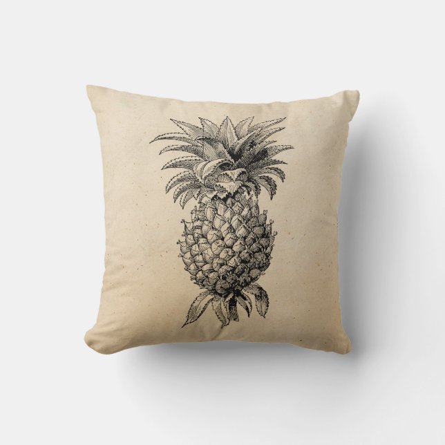 Vintage 1800s Pineapple Illustration Pineapples Cushion (Front)