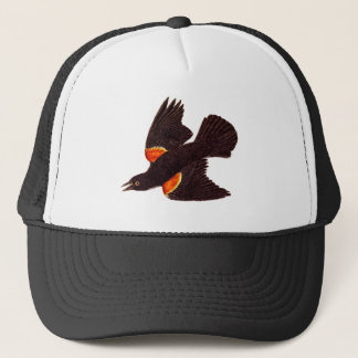 Vintage 1800s Red Winged Black Bird Illustration Trucker Hat