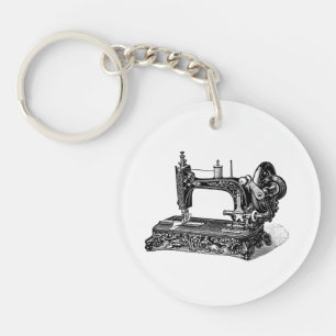 Vintage 1800s Sewing Machine Illustration Key Ring