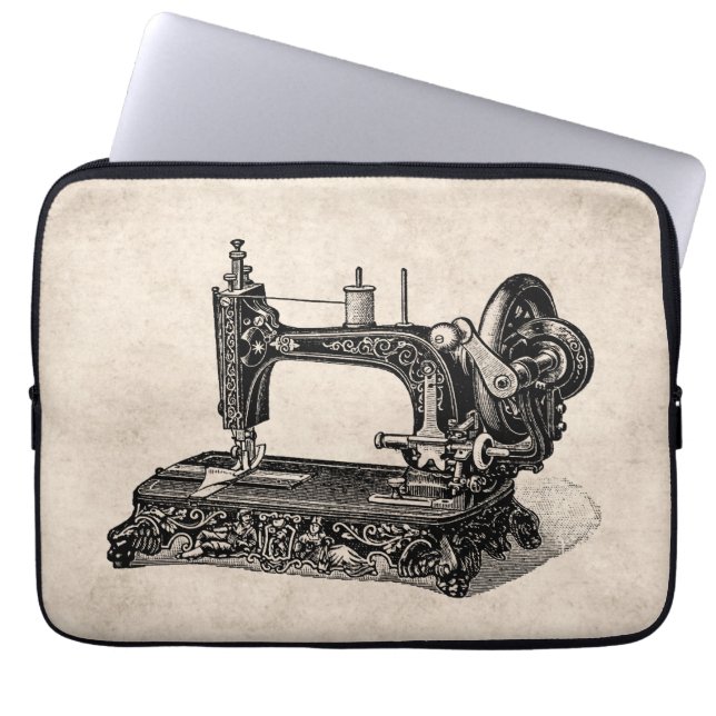 Vintage 1800s Sewing Machine Illustration Laptop Sleeve (Front)