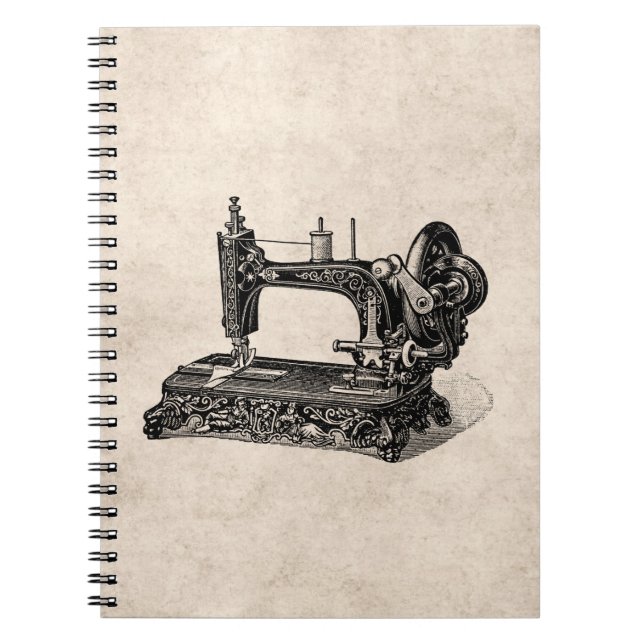 Vintage 1800s Sewing Machine Illustration Spiral Notebook (Front)