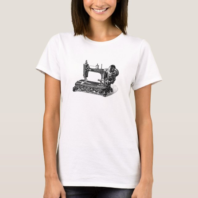 Vintage 1800s Sewing Machine Illustration T-Shirt (Front)