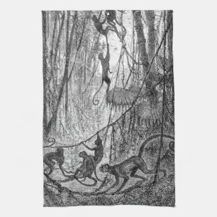 Vintage 1800s Spider Monkeys Jungle Monkey Tea Towel