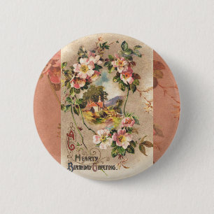 Vintage 1800s Victorian Birthday Floral Country 6 Cm Round Badge