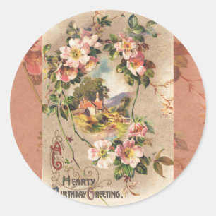 Vintage 1800s Victorian Birthday Floral Country Classic Round Sticker