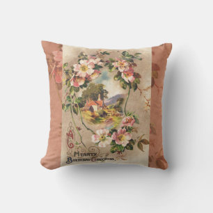 Vintage 1800s Victorian Birthday Floral Country Cushion