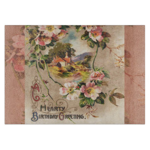 Vintage 1800s Victorian Birthday Floral Country Cutting Board