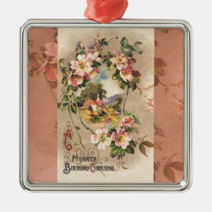 Vintage 1800s Victorian Birthday Floral Country Metal Tree Decoration