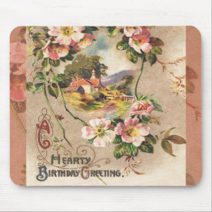 Vintage 1800s Victorian Birthday Floral Country  Mouse Pad