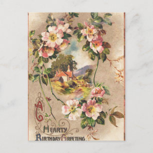 Vintage 1800s Victorian Birthday Floral Country Postcard