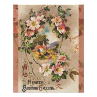 Vintage 1800s Victorian Birthday Floral Country
