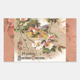 Vintage 1800s Victorian Birthday Floral Country Rectangular Sticker