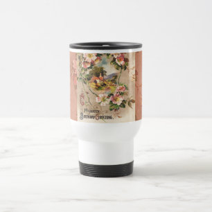 Vintage 1800s Victorian Birthday Floral Country Travel Mug