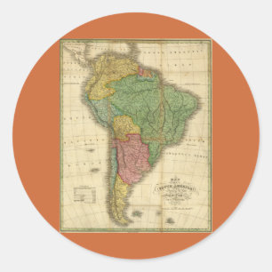 Vintage 1826 South America Map by Anthony Finley Classic Round Sticker