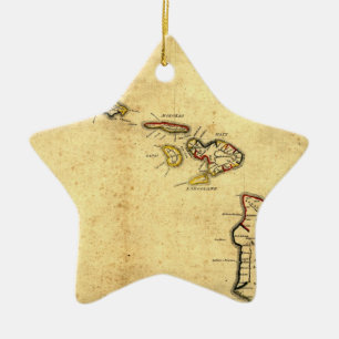Vintage 1837 Hawaii Map -  Hawaiian Islands Ceramic Tree Decoration