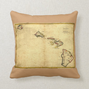 Vintage 1837 Hawaii Map -  Hawaiian Islands Cushion