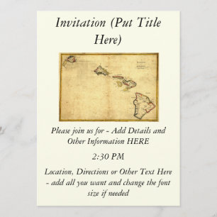Vintage 1837 Hawaii Map -  Hawaiian Islands Invitation