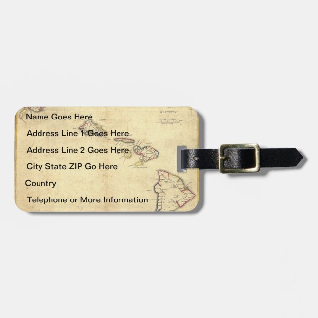 Vintage 1837 Hawaii Map -  Hawaiian Islands Luggage Tag (Front Horizontal)