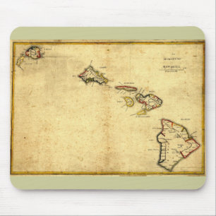 Vintage 1837 Hawaii Map -  Hawaiian Islands Mouse Pad