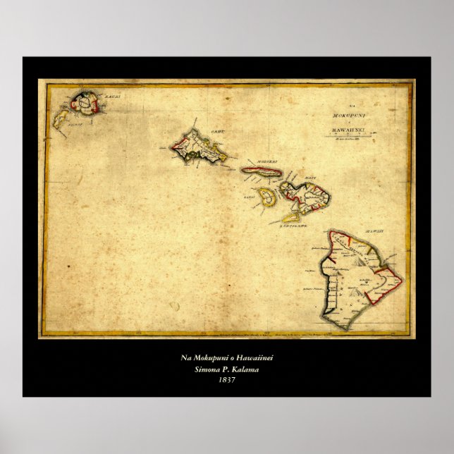 Vintage 1837 Hawaii Map -  Hawaiian Islands Poster (Front)