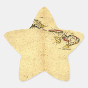 Vintage 1837 Hawaii Map -  Hawaiian Islands Star Sticker