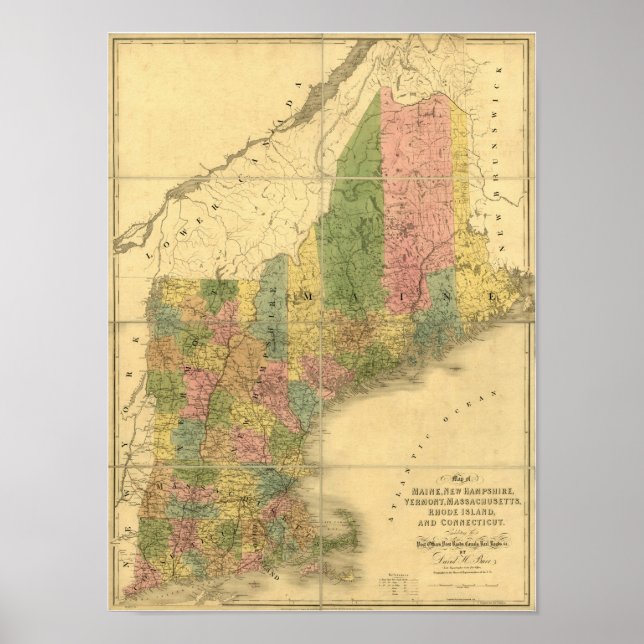 Vintage 1839 New England Map Poster (Front)