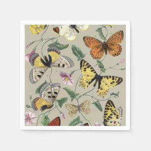 Vintage 1842 Butterfly Moth Botanical Floral Art Napkin