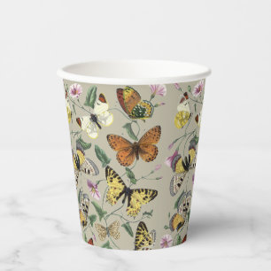 Vintage 1842 Butterfly Moth Botanical Floral Art Paper Cups