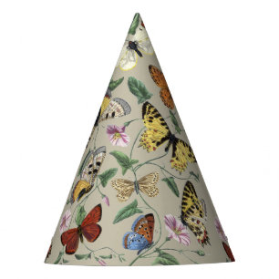 Vintage 1842 Butterfly Moth Botanical Floral Art Party Hat