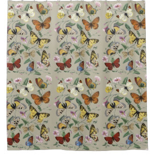 Vintage 1842 Butterfly Moth Botanical Floral Art Shower Curtain