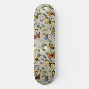 Vintage 1842 Butterfly Moth Botanical Floral Art Skateboard