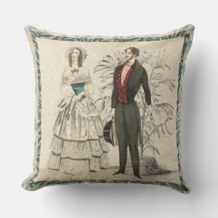 Vintage 1844 Victorian Wedding Illustration Cushion