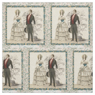 Vintage 1844 Victorian Wedding Illustration  Fabric