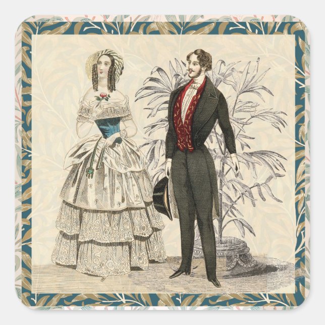 Vintage 1844 Victorian Wedding Illustration  Square Sticker (Front)