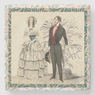 Vintage 1844 Victorian Wedding Illustration Stone Coaster