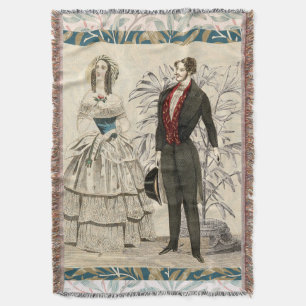 Vintage 1844 Victorian Wedding Illustration  Throw Blanket