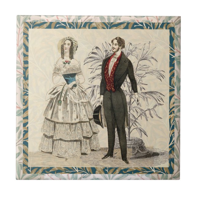 Vintage 1844 Victorian Wedding Illustration  Tile (Front)