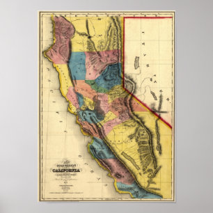Vintage 1851 California Gold Region State Map Poster