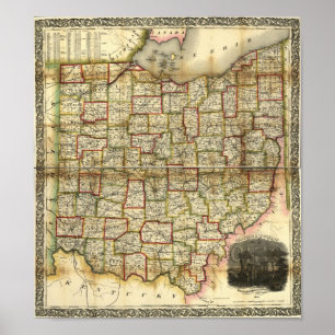 Vintage 1851 Ohio Map Poster