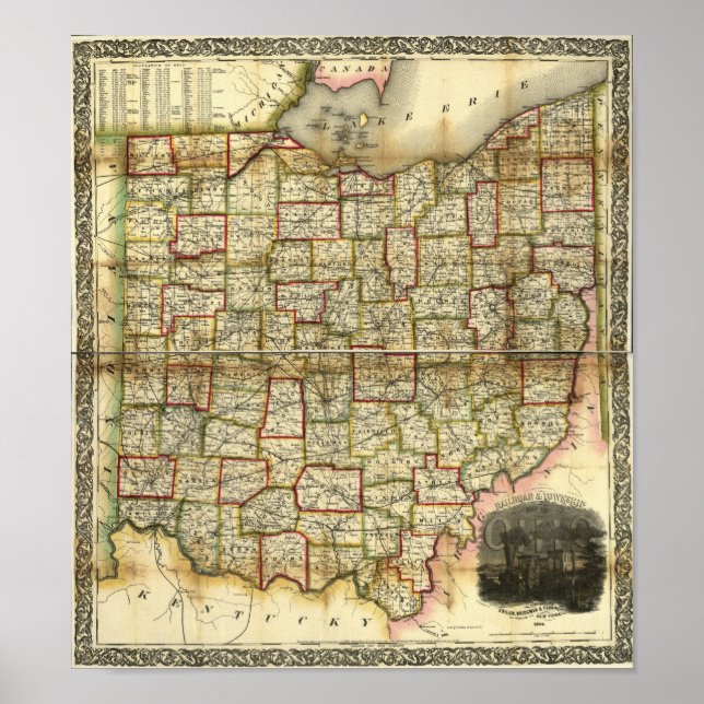 Vintage 1851 Ohio Map Poster (Front)