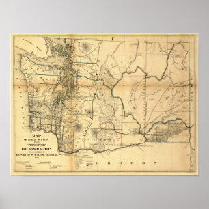 Vintage 1866 Washington Territory Map Poster