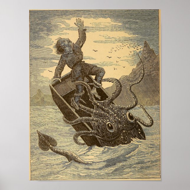 Vintage 1879 Giant Squid Poster (Front)