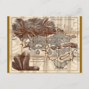Vintage 1879 Lower Saranac Lake Reconnaissance Map Postcard