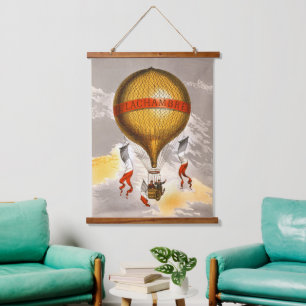 Vintage 1880 Lachambre Hot Air Balloon Art Hanging Tapestry