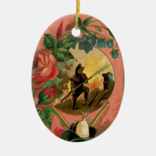 Vintage 1880's Fireman Firefighter Artwork Ceramic Tree Decoration