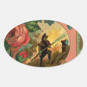 Vintage 1880's Fireman Firefighter Artwork Oval Sticker