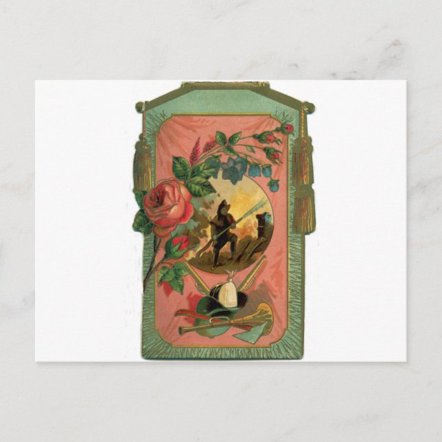 Vintage 1880's Fireman Firefighter Artwork Postcard (Front)