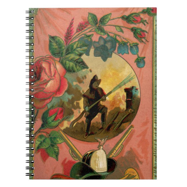 Vintage 1880's Fireman Firefighter Artwork Spiral Notebook (Front)