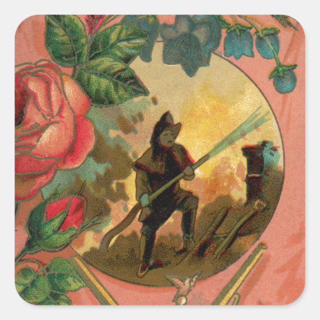 Vintage 1880's Fireman Firefighter Artwork Square Sticker (Front)